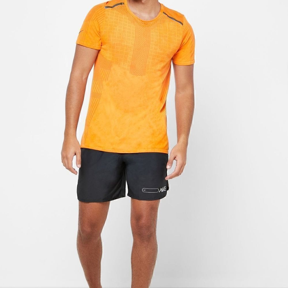 Nike Tech Pack Seamless Running Tee T Shirt Men's Size Small S Orange Black New